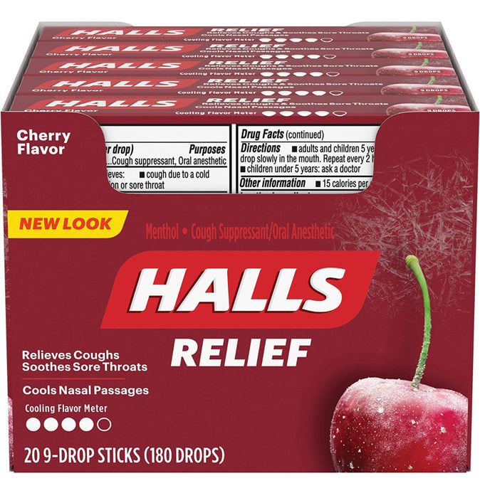 HALLS CHERRY COUGH DROPS WITH MENTHOL - 20CT DSP BOX