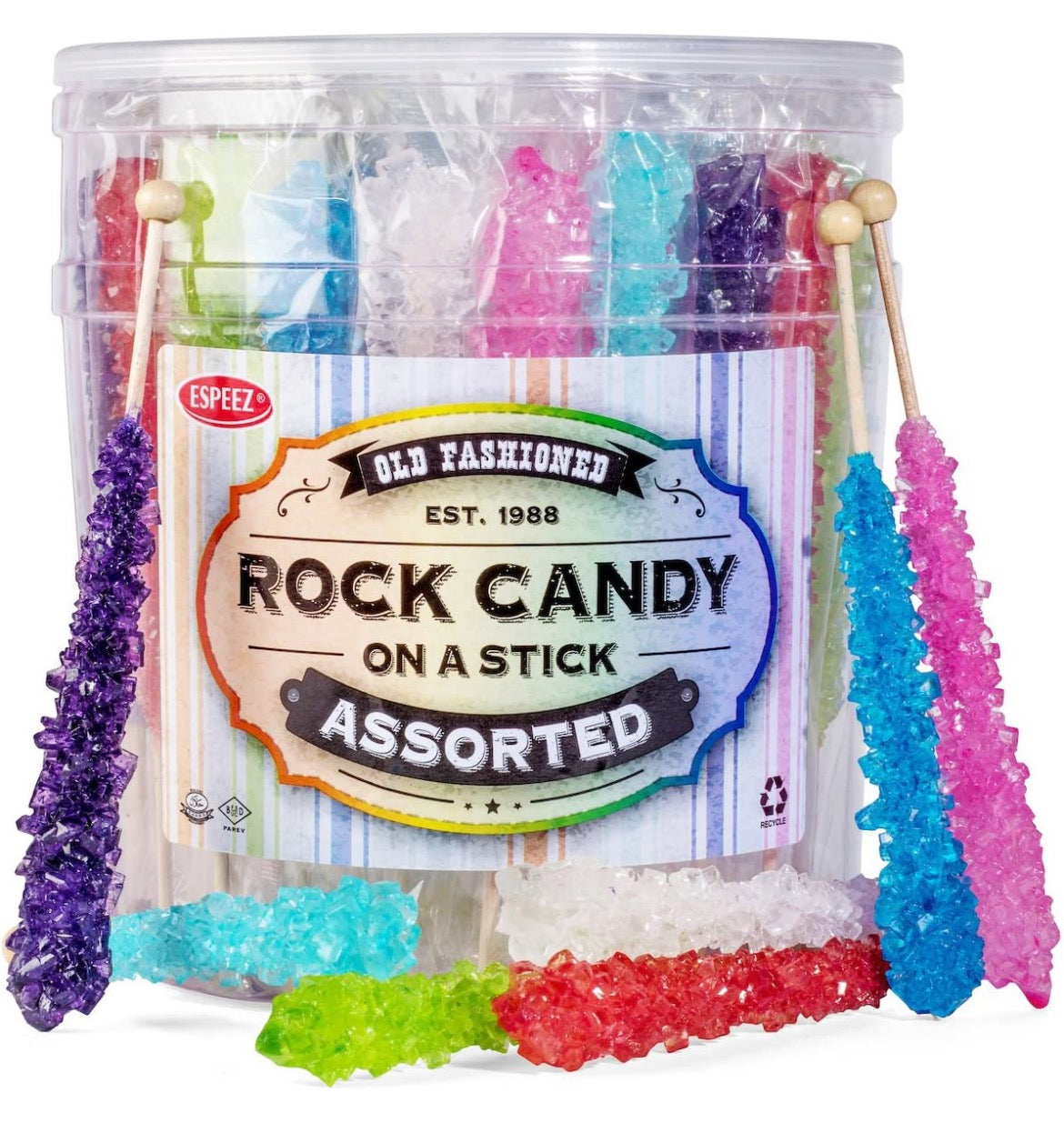 OLD FASHIONED ROCK CANDY ON A STICK, ASSORTED- 36CT TUB ...