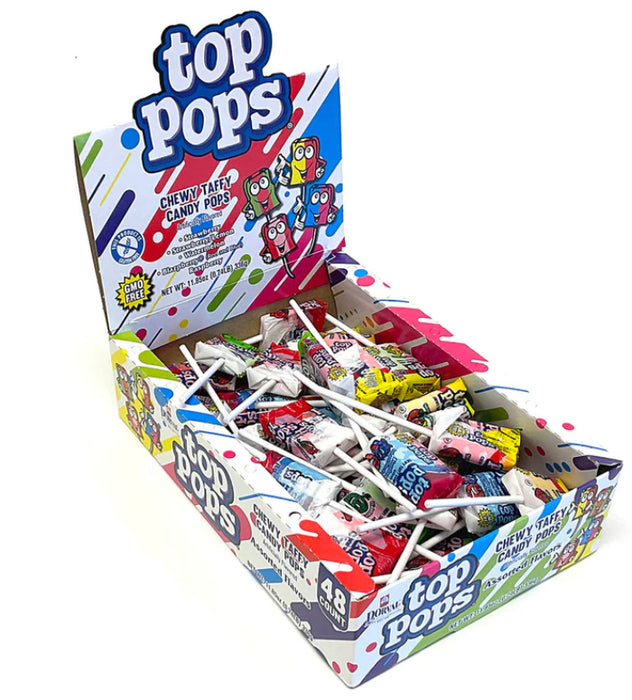 TOP POPS, CHEWY TAFFY CANDY POPS- 48CT BX